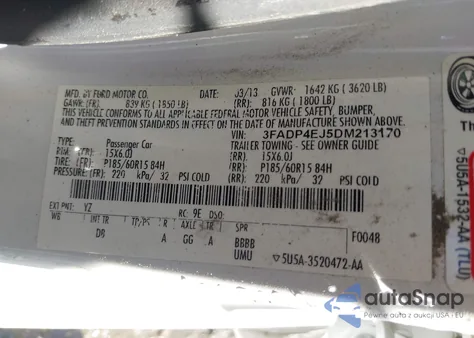 2013 Ford Fiesta Se from USA, damaged, VIN 3FADP4EJ5DM213170